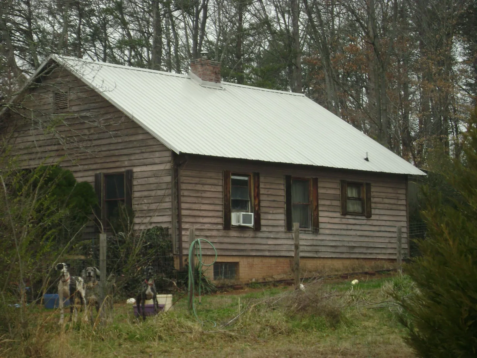 White metal roof on an old wood sided farmhouse, from a Asphalt Shingle Roof Repair job in Newcastle